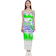 Blue Green Black Abstract Art T- Shirt Blue Green Black Abstract Art T- Shirt V-neck Spaghetti Strap Tie Front Jumpsuit by maxcute