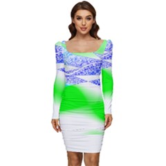 Blue Green Black Abstract Art T- Shirt Blue Green Black Abstract Art T- Shirt Women Long Sleeve Ruched Stretch Jersey Dress by maxcute