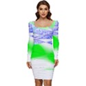 Blue Green Black Abstract Art T- Shirt Blue Green Black Abstract Art T- Shirt Women Long Sleeve Ruched Stretch Jersey Dress View1