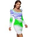 Blue Green Black Abstract Art T- Shirt Blue Green Black Abstract Art T- Shirt Women Long Sleeve Ruched Stretch Jersey Dress View2