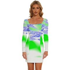 Blue Green Black Abstract Art T- Shirt Blue Green Black Abstract Art T- Shirt Long Sleeve Square Neck Bodycon Velour Dress by maxcute