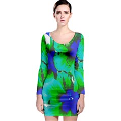 Blue T- Shirt Blue Flower Of Happiness Long Sleeve Bodycon Dress by maxcute