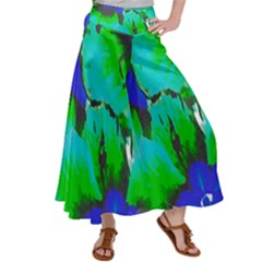 Blue T- Shirt Blue Flower Of Happiness Satin Palazzo Pants by maxcute