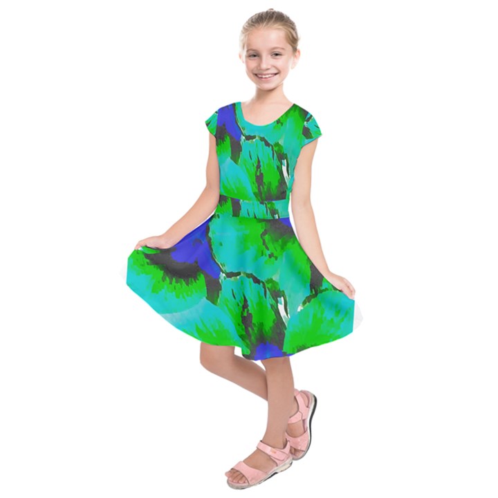 Blue T- Shirt Blue Flower Of Happiness Kids  Short Sleeve Dress