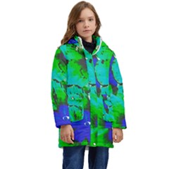 Blue T- Shirt Blue Flower Of Happiness Kid s Hooded Longline Puffer Jacket by maxcute