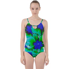 Blue T- Shirt Blue Flower Of Happiness Cut Out Top Tankini Set by maxcute