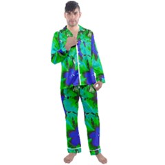 Blue T- Shirt Blue Flower Of Happiness Men s Long Sleeve Satin Pajamas Set by maxcute