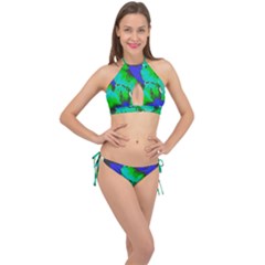 Blue T- Shirt Blue Flower Of Happiness Cross Front Halter Bikini Set by maxcute