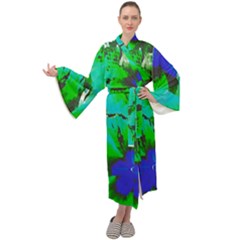 Blue T- Shirt Blue Flower Of Happiness Maxi Velour Kimono by maxcute