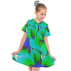 Blue T- Shirt Blue Flower Of Happiness Kids  Short Sleeve Shirt Dress by maxcute