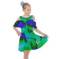 Blue T- Shirt Blue Flower Of Happiness Kids  Shoulder Cutout Chiffon Dress by maxcute