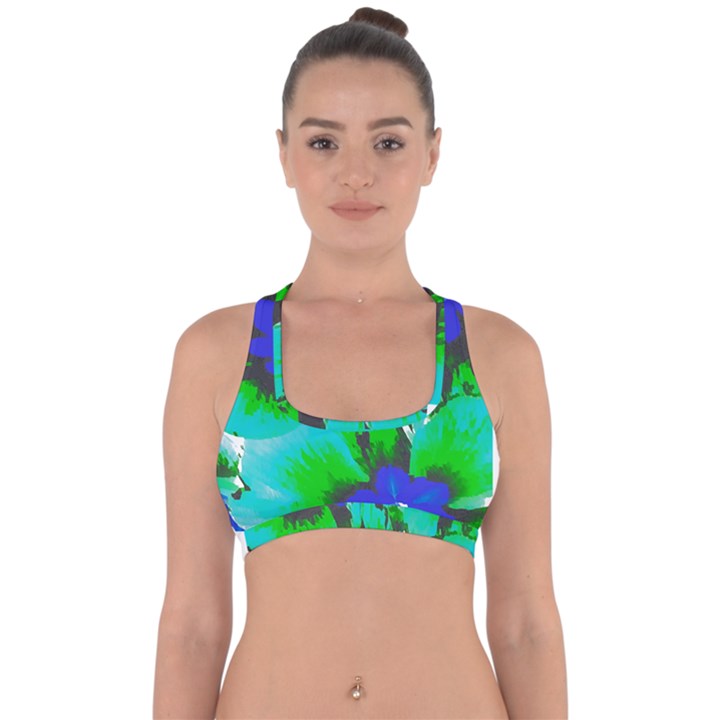 Blue T- Shirt Blue Flower Of Happiness Cross Back Hipster Bikini Top 