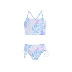 Blue T- Shirt Blue Tropical Pattern T- Shirt Girls  Tankini Swimsuit by maxcute