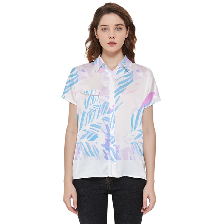 Blue T- Shirt Blue Tropical Pattern T- Shirt Short Sleeve Pocket Shirt