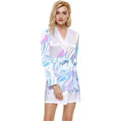 Blue T- Shirt Blue Tropical Pattern T- Shirt Long Sleeve Satin Robe by maxcute