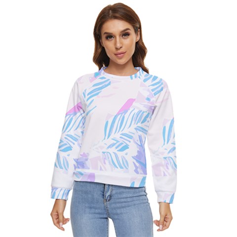 Blue T- Shirt Blue Tropical Pattern T- Shirt Women s Long Sleeve Raglan Tee by maxcute