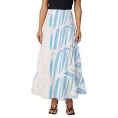 Blue T- Shirt Blue Tropical Pattern T- Shirt Tiered Ruffle Maxi Skirt by maxcute