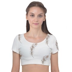 Boho Feather Pattern T- Shirt Boho Feather Pattern T- Shirt Velvet Short Sleeve Crop Top  by maxcute