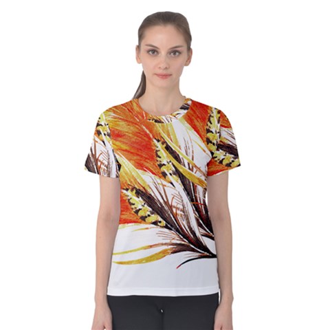 Boho Fire Feather Pattern T- Shirt Boho Fire Feather Pattern T- Shirt Women s Cotton Tee by maxcute