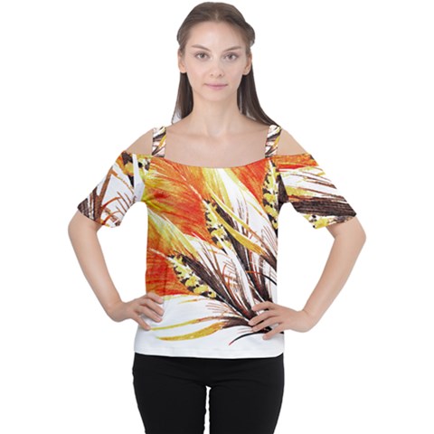 Boho Fire Feather Pattern T- Shirt Boho Fire Feather Pattern T- Shirt Cutout Shoulder Tee by maxcute