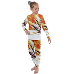 Boho Fire Feather Pattern T- Shirt Boho Fire Feather Pattern T- Shirt Kids  Long Sleeve Set  by maxcute