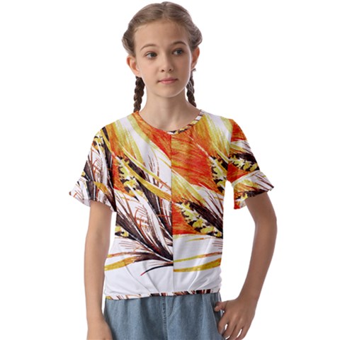 Boho Fire Feather Pattern T- Shirt Boho Fire Feather Pattern T- Shirt Kids  Cuff Sleeve Scrunch Bottom Tee by maxcute