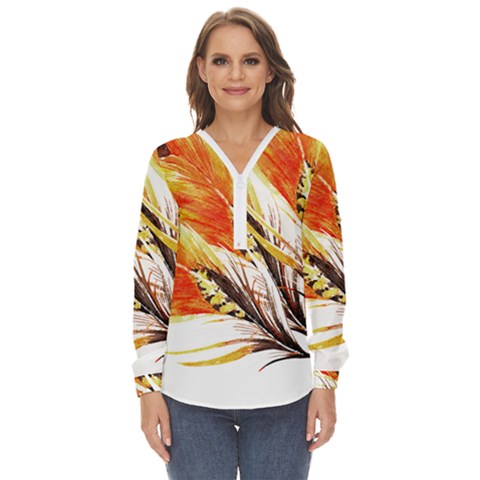 Boho Fire Feather Pattern T- Shirt Boho Fire Feather Pattern T- Shirt Zip Up Long Sleeve Blouse by maxcute