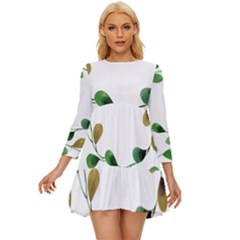 Boho Leaf Pattern T- Shirt Boho Leaf Pattern T- Shirt Long Sleeve Babydoll Dress by maxcute