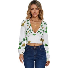 Boho Leaf Pattern T- Shirt Boho Leaf Pattern T- Shirt Long Sleeve Deep-v Velour Top by maxcute