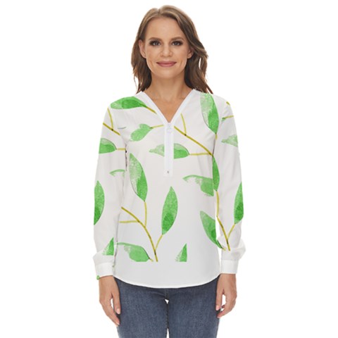 Boho Leaf Pattern T- Shirt Boho Leaf Pattern8 Zip Up Long Sleeve Blouse by maxcute