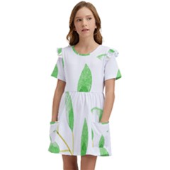 Boho Leaf Pattern T- Shirt Boho Leaf Pattern8 Kids  Frilly Sleeves Pocket Dress