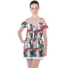 Botanical T- Shirt Botanical Attractive Cardinal Flowers T- Shirt Ruffle Cut Out Chiffon Playsuit by maxcute