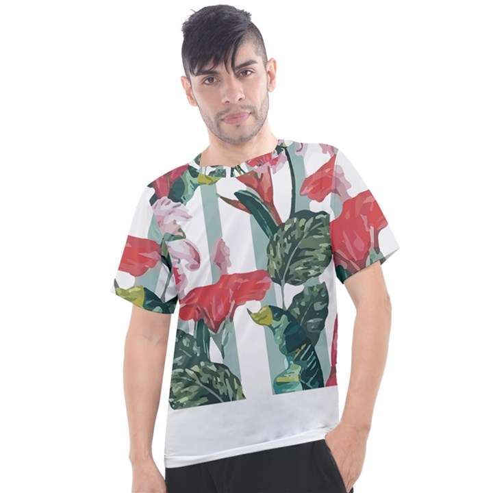 Botanical T- Shirt Botanical Attractive Cardinal Flowers T- Shirt Men s Sport Top