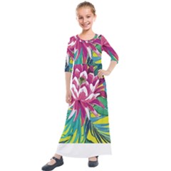 Botanical T- Shirt Botanical Beautiful Flowers T- Shirt Kids  Quarter Sleeve Maxi Dress by maxcute