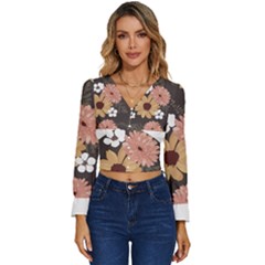 Botanical T- Shirt Botanical Delicate Floral T- Shirt Long Sleeve V-neck Top