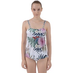 Botanical T- Shirt Botanical Delicate Frog Flowers T- Shirt Twist Front Tankini Set by maxcute