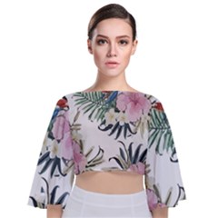 Botanical T- Shirt Botanical Delicate Frog Flowers T- Shirt Tie Back Butterfly Sleeve Chiffon Top by maxcute