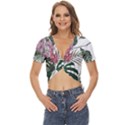 Botanical T- Shirt Botanical Exquisite Kisses Gray T- Shirt Twist Front Crop Top View1