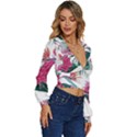 Botanical T- Shirt Botanical Fascinating Floral T- Shirt Long Sleeve Deep-V Velour Top View3