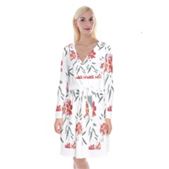 Botanical T- Shirt Botanical Graceful Chag T- Shirt Long Sleeve Velvet Front Wrap Dress