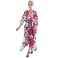 Botanical T- Shirt Botanical Graceful Revival T- Shirt Quarter Sleeve Wrap Front Maxi Dress by maxcute