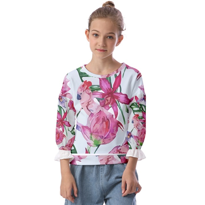 Botanical T- Shirt Botanical Graceful Revival T- Shirt Kids  Cuff Sleeve Top