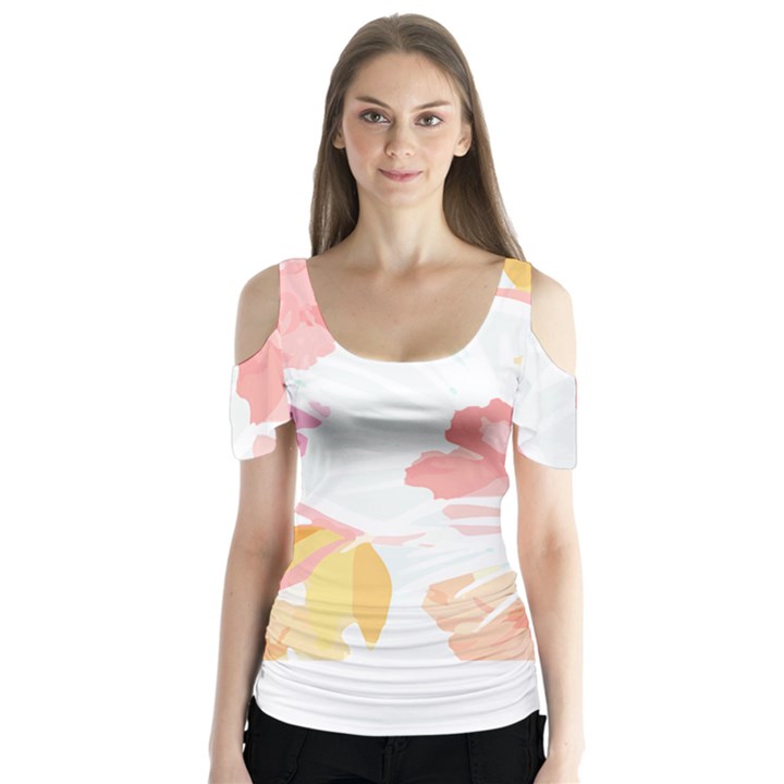 Botanical T- Shirt Botanical Magnificent Trumpet T- Shirt Butterfly Sleeve Cutout Tee 