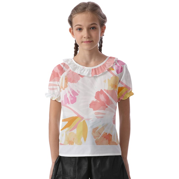 Botanical T- Shirt Botanical Magnificent Trumpet T- Shirt Kids  Frill Chiffon Blouse