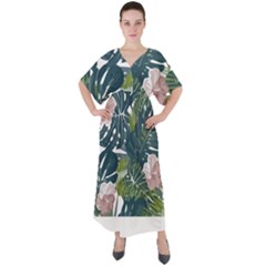 Botanical T- Shirt Botanical Majestic Unloading T- Shirt V-neck Boho Style Maxi Dress