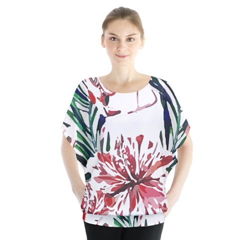 Botanical T- Shirt Botanical Pattern Hummingbird T- Shirt Batwing Chiffon Blouse by maxcute