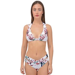 Botanical T- Shirt Botanical Pattern Hummingbird T- Shirt Double Strap Halter Bikini Set by maxcute