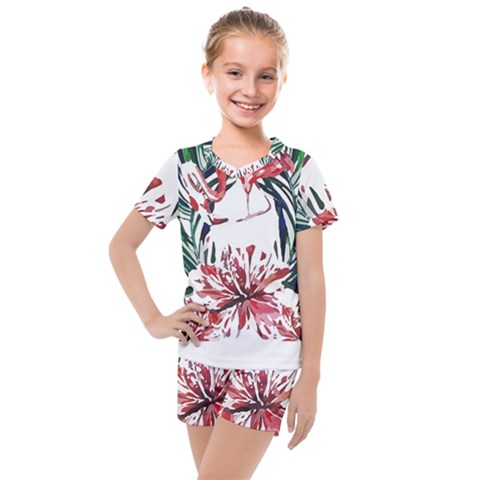 Botanical T- Shirt Botanical Pattern Hummingbird T- Shirt Kids  Mesh Tee And Shorts Set by maxcute