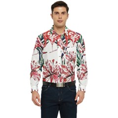 Botanical T- Shirt Botanical Pattern Hummingbird T- Shirt Men s Long Sleeve Pocket Shirt  by maxcute