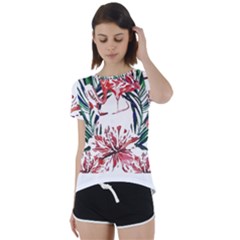 Botanical T- Shirt Botanical Pattern Hummingbird T- Shirt Short Sleeve Open Back Tee by maxcute